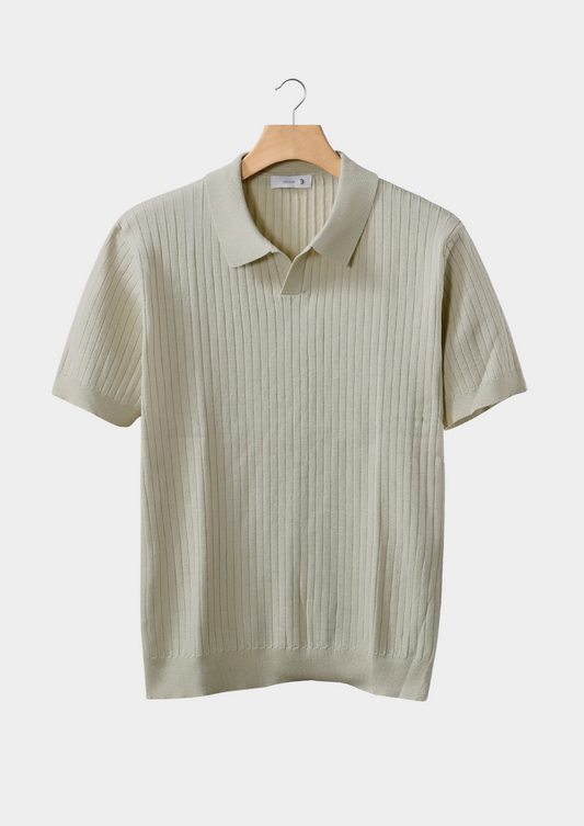 Khaki Ribbed Buttonless Polo, view 1