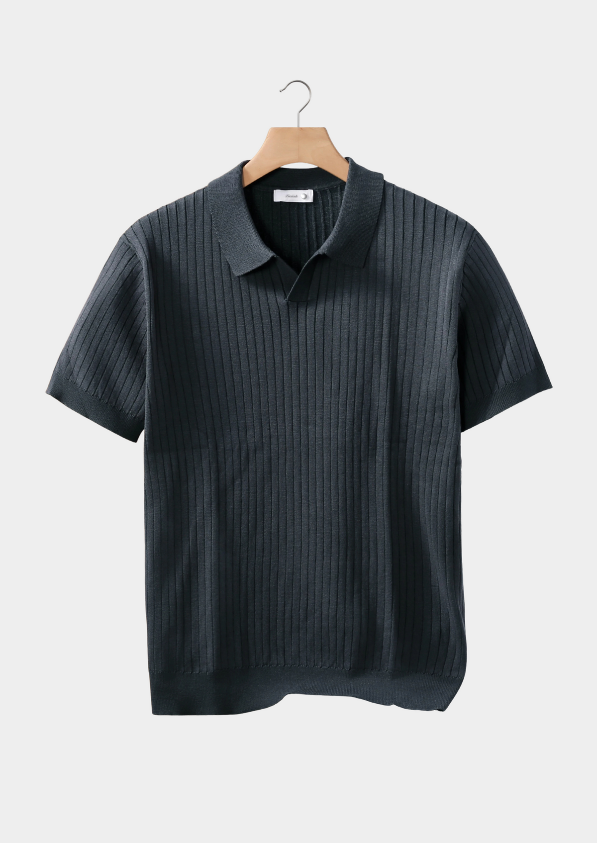 Dark Gray Ribbed Buttonless Polo, view 1