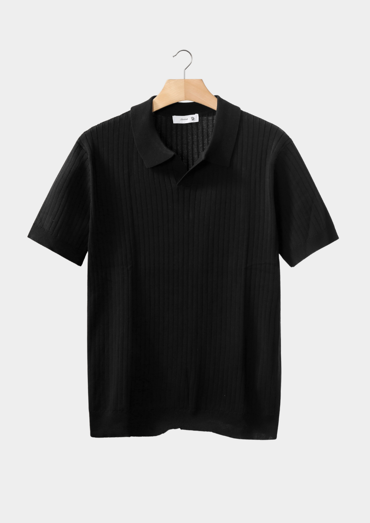 Black Ribbed Buttonless Polo, view 1