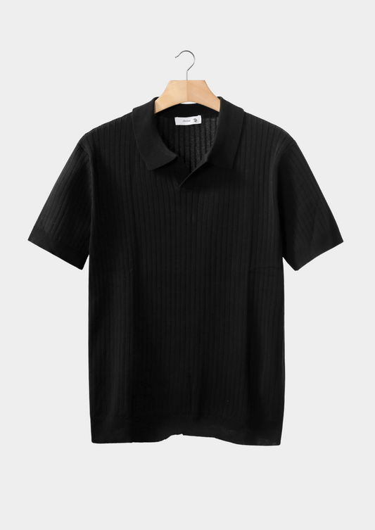 Black Ribbed Buttonless Polo, view 1