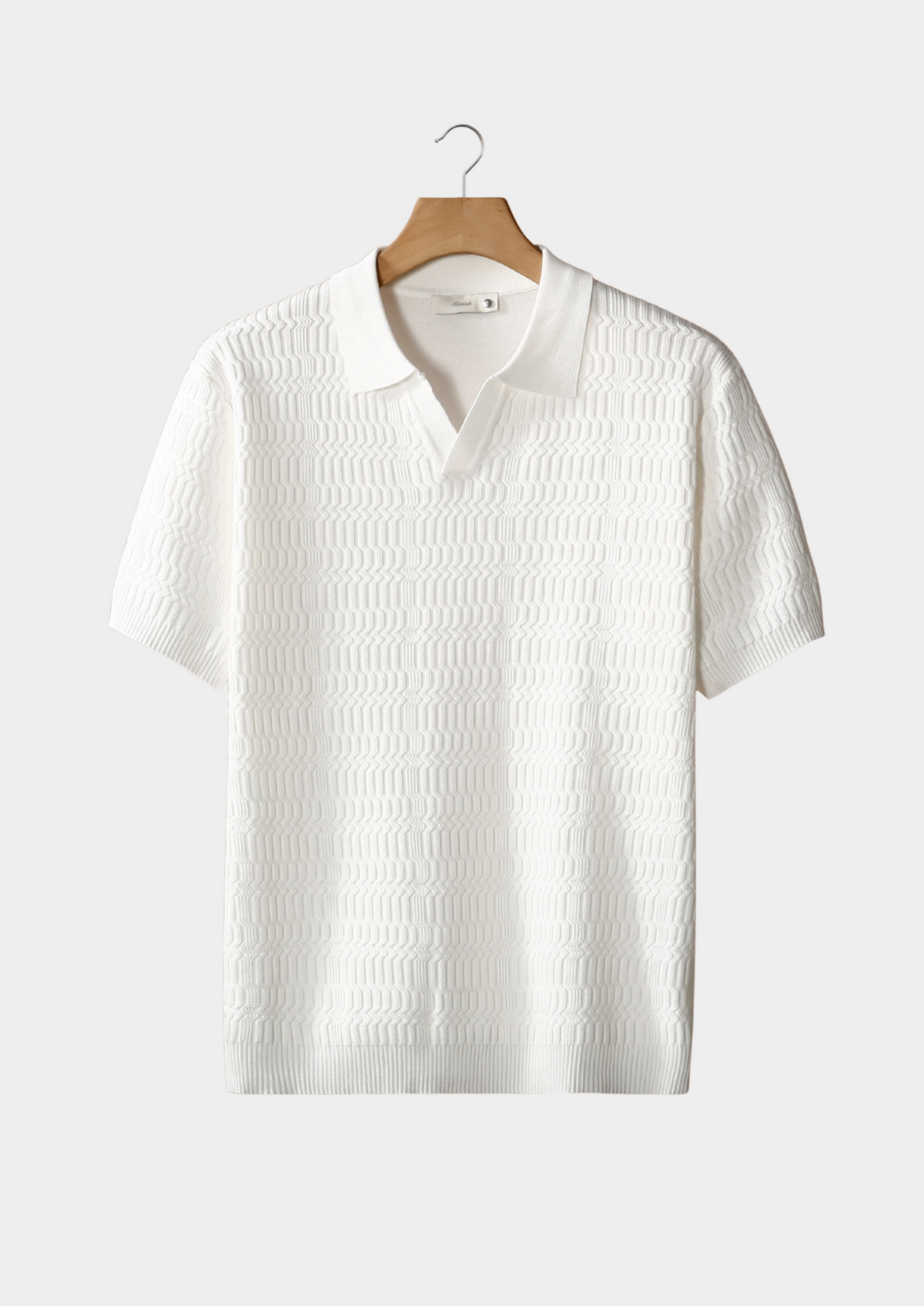 White Patterned Knit Buttonless Polo, view 1