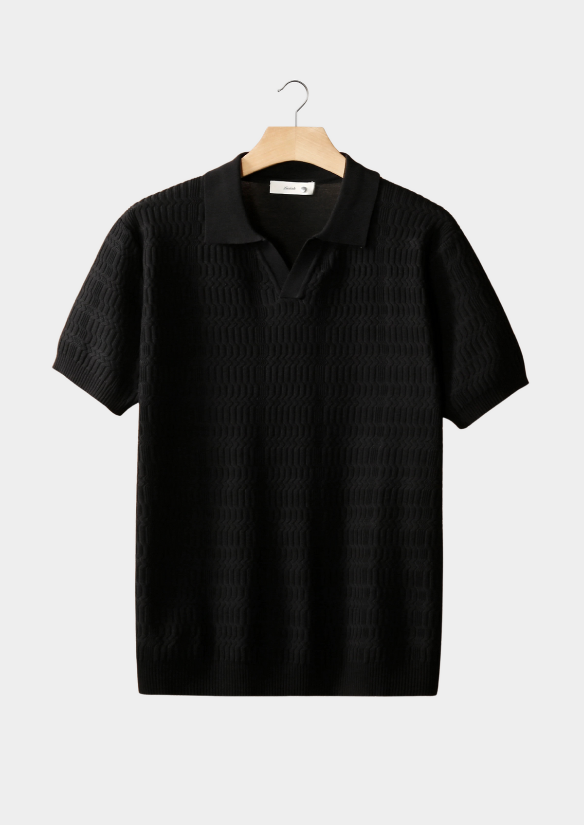 Black Patterned Knit Buttonless Polo, view 1