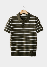 Polo texturé rayé à boutons olive