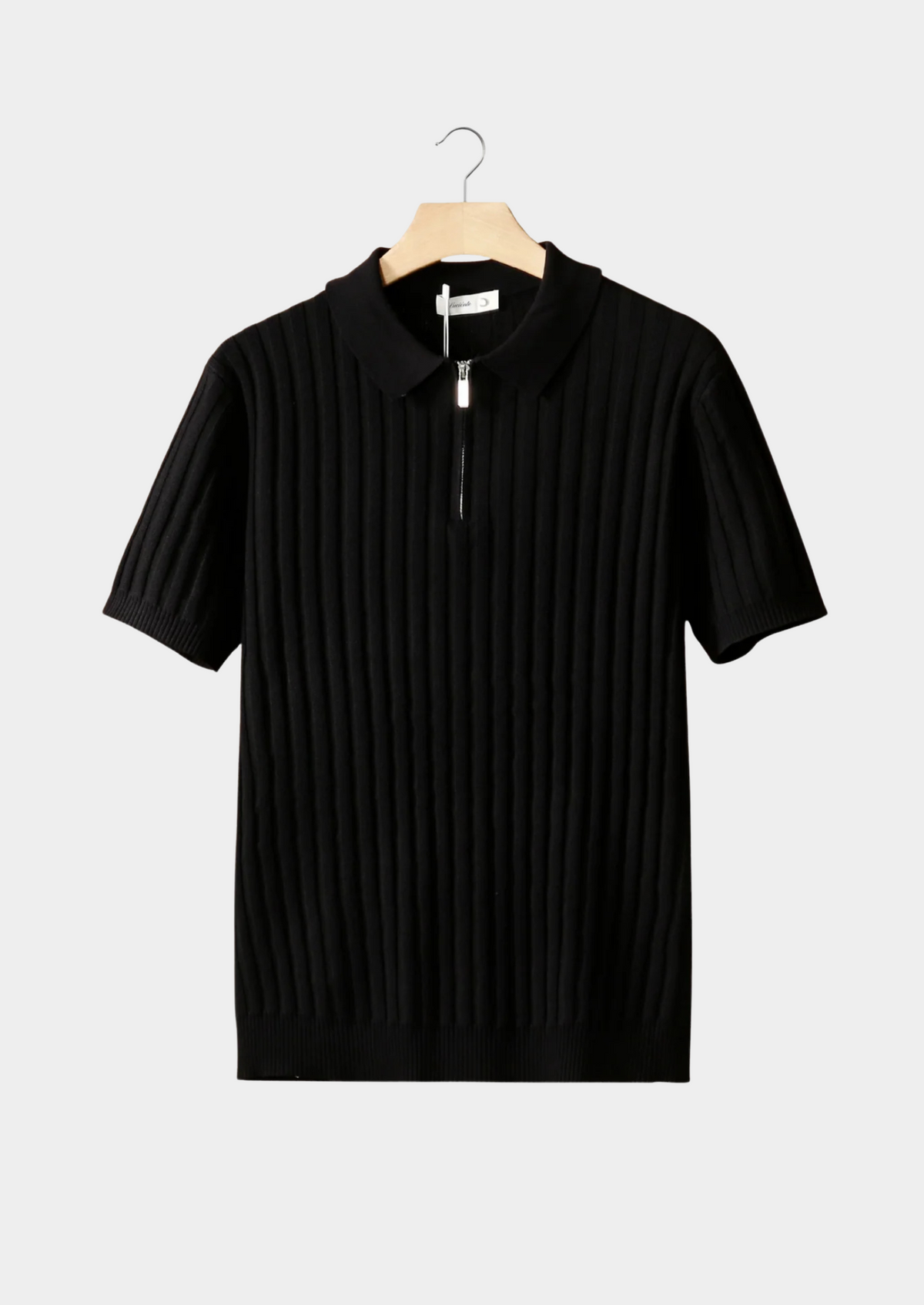Black Ribbed Zipper Polo, view 1
