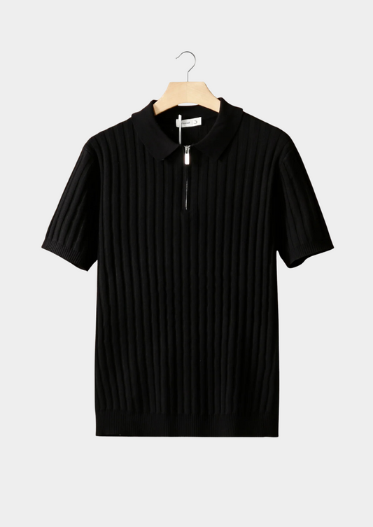 Black Ribbed Zipper Polo, view 1