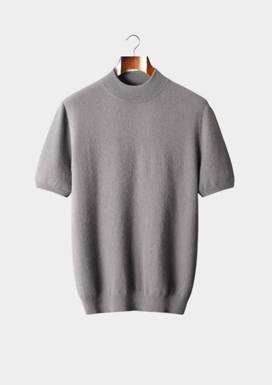 Premium Cashmere Mock Neck T-Shirt, view 1
