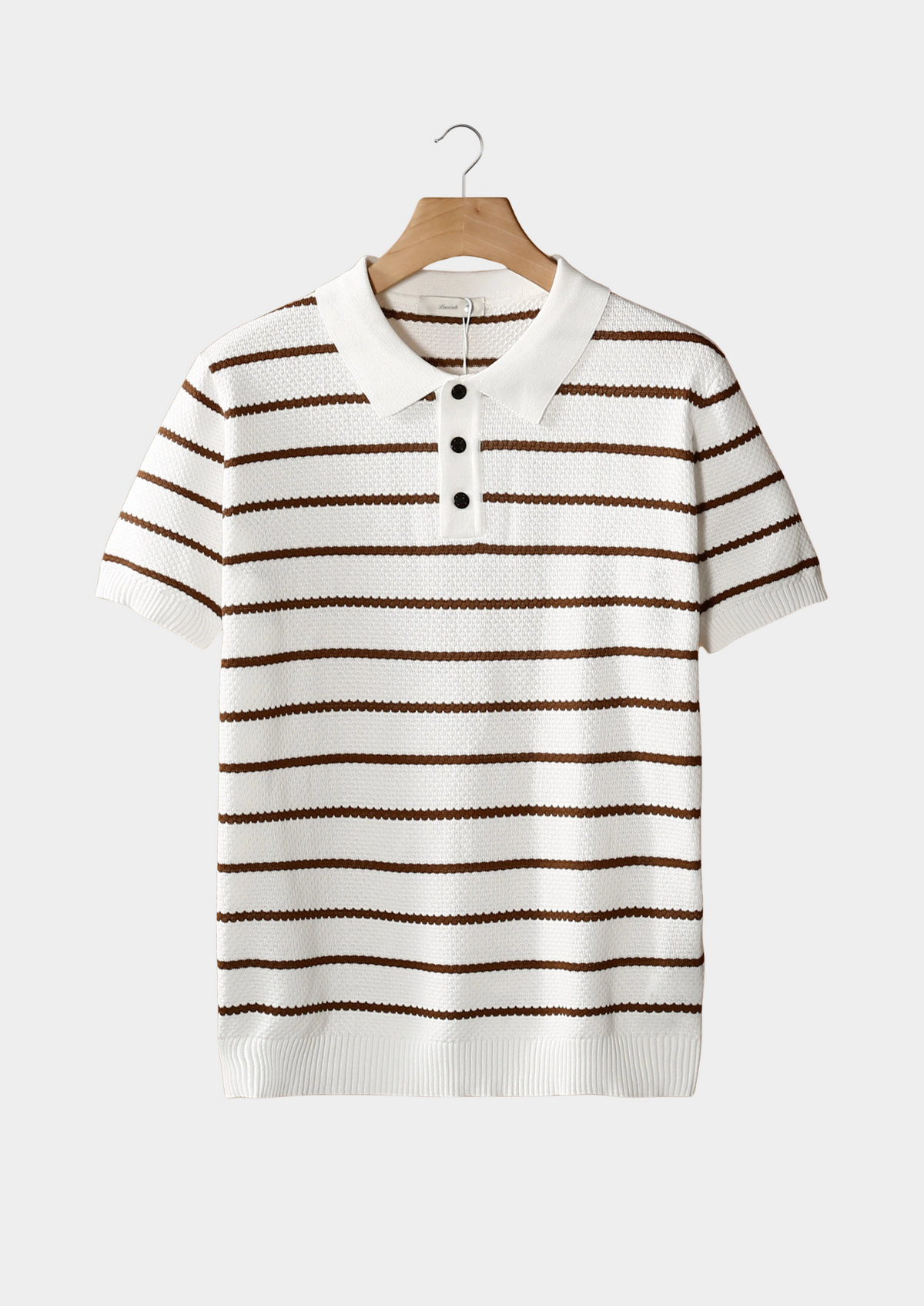 White Striped Textured Button Polo, view 1