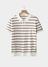 Polo texturé rayé à boutons blanc