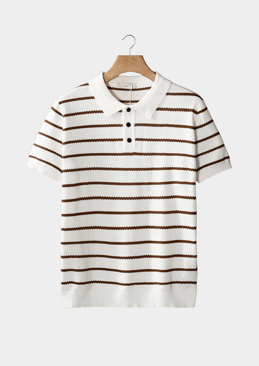 White Striped Textured Button Polo, view 1