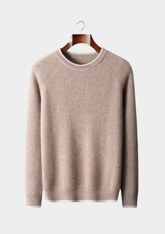 Pure Extra-Fine Merino Wool Two Tone Crewneck, view 1