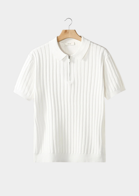 White Ribbed Zipper Polo, view 1