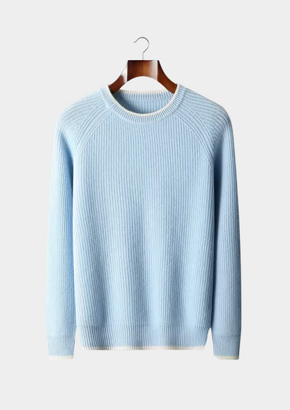 Pure Extra-Fine Merino Wool Two Tone Crewneck, view 4