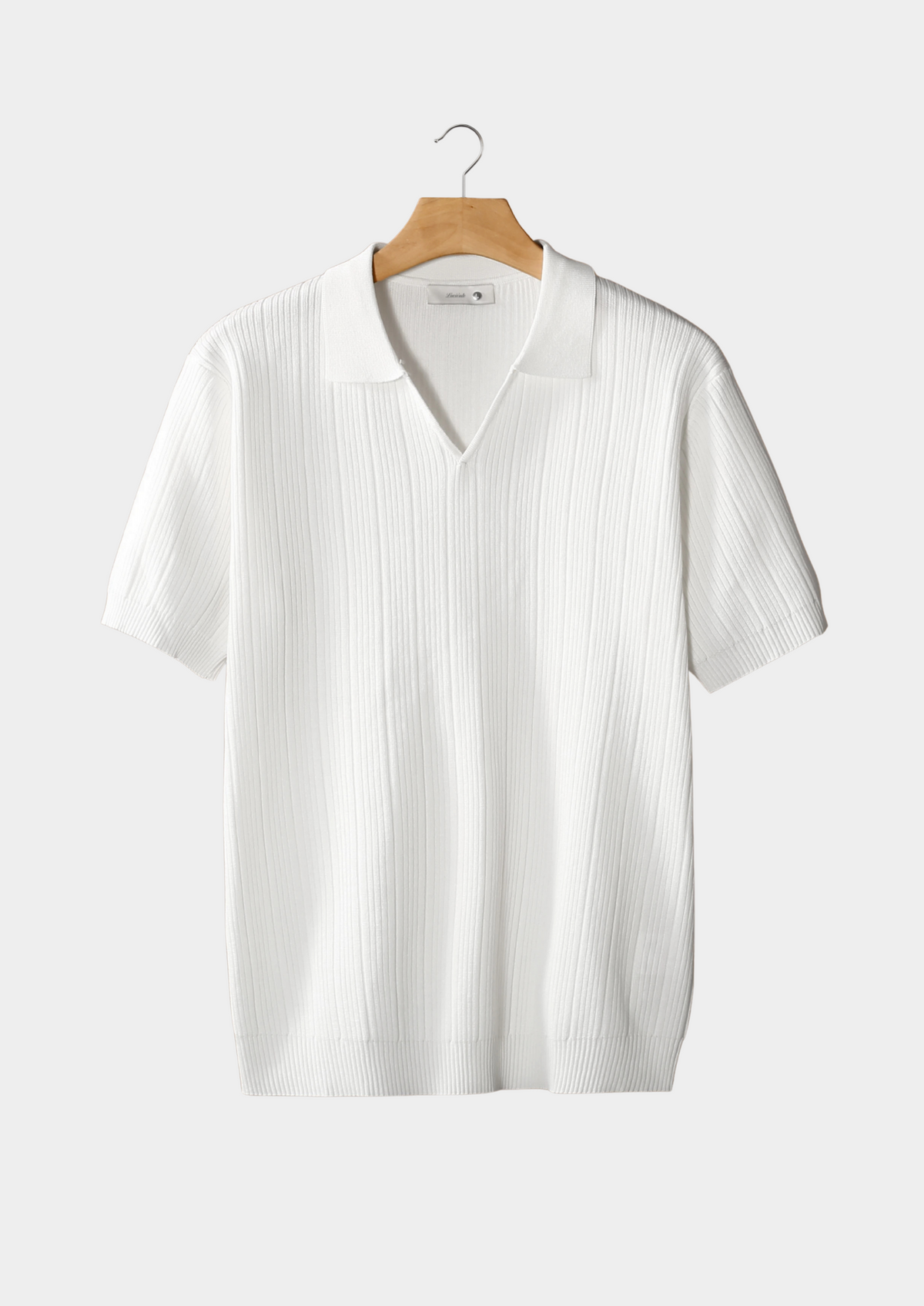 White Open Collar Ribbed Polo, view 1
