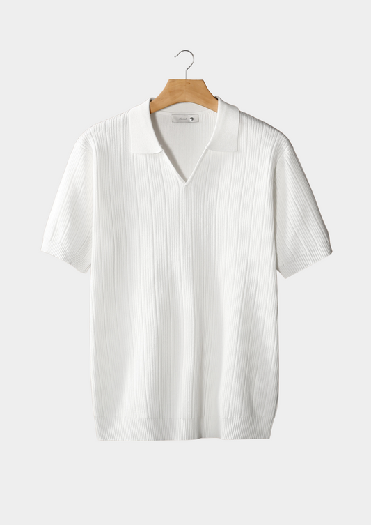 White Open Collar Ribbed Polo, view 1