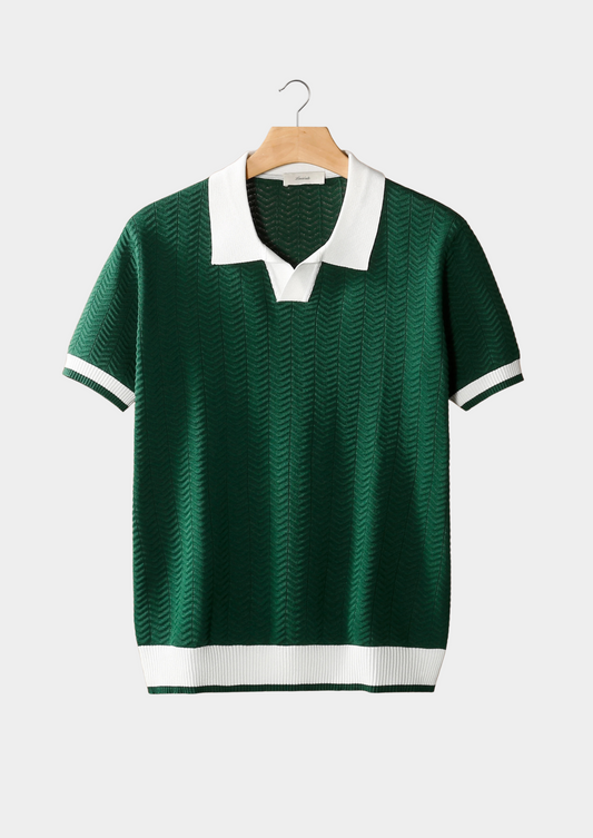 Green Contrast Textured Polo, view 1