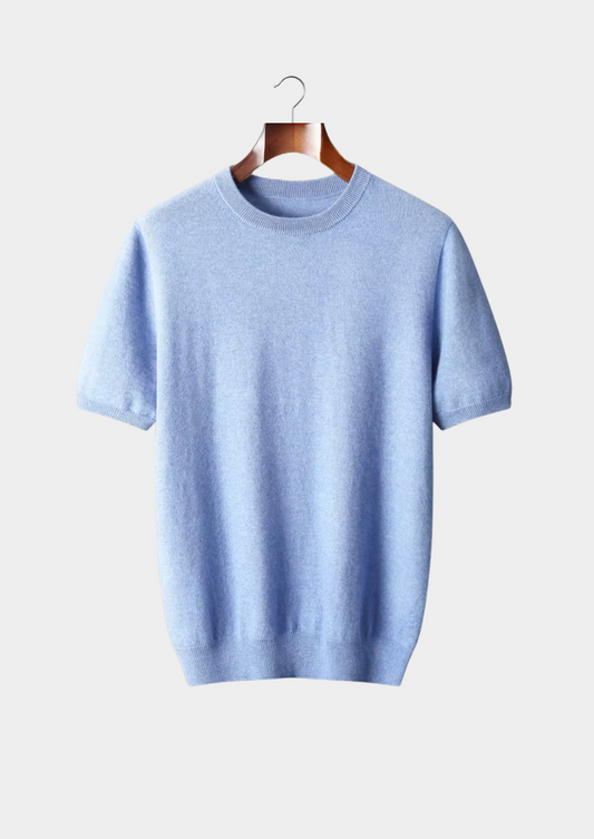 Premium Cashmere Classic Crewneck T-Shirt - Light Blue, view 1