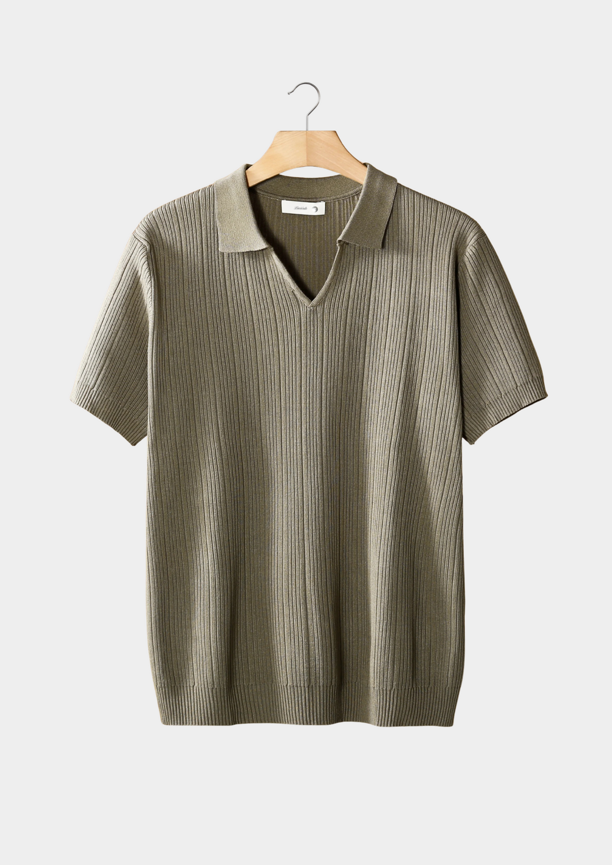 Taupe Open Collar Ribbed Polo, view 1