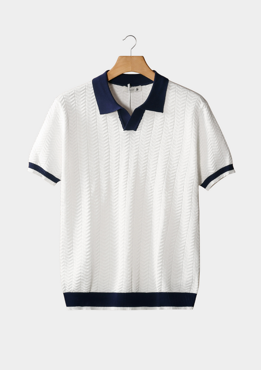 White Contrast Textured Polo, view 1