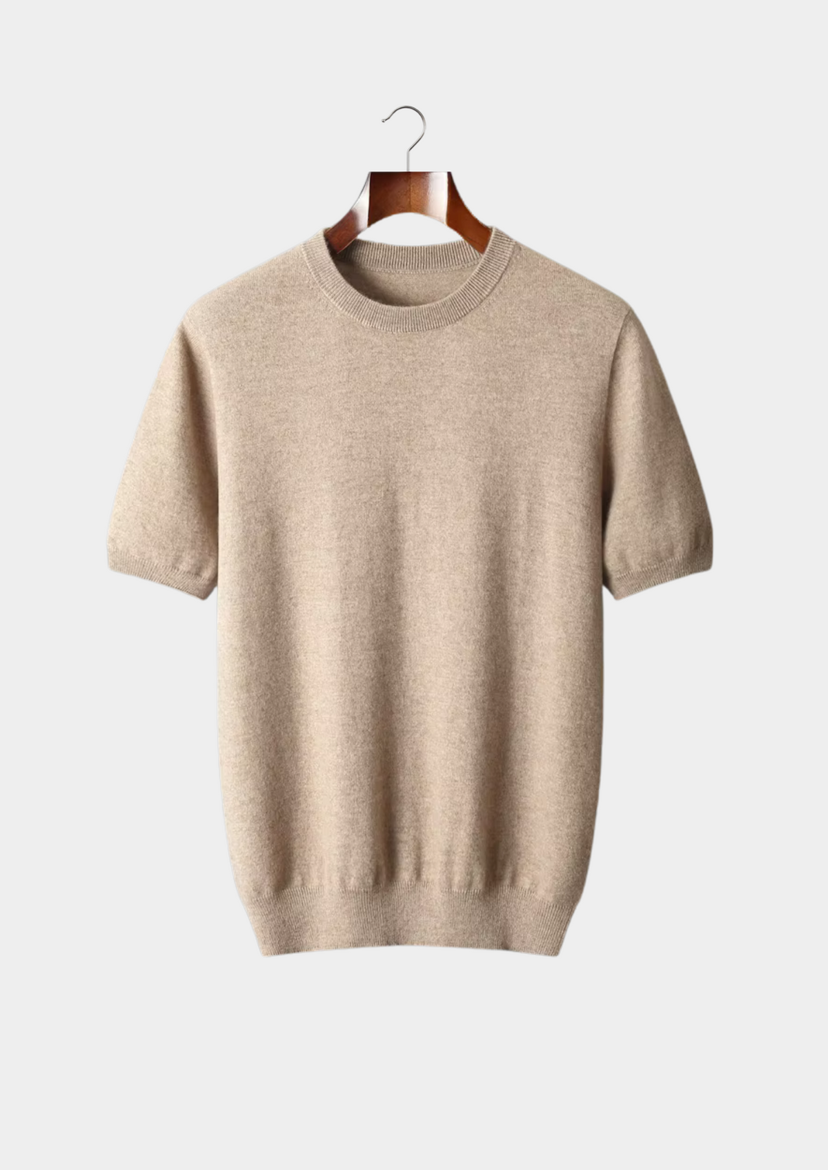 Premium Cashmere Classic Crewneck T-Shirt - Light Beige, view 1