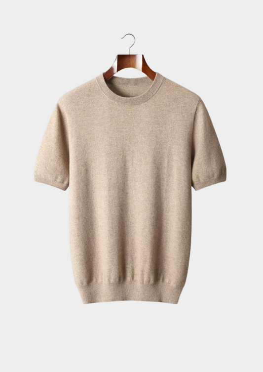 Premium Cashmere Classic Crewneck T-Shirt - Light Beige, view 1