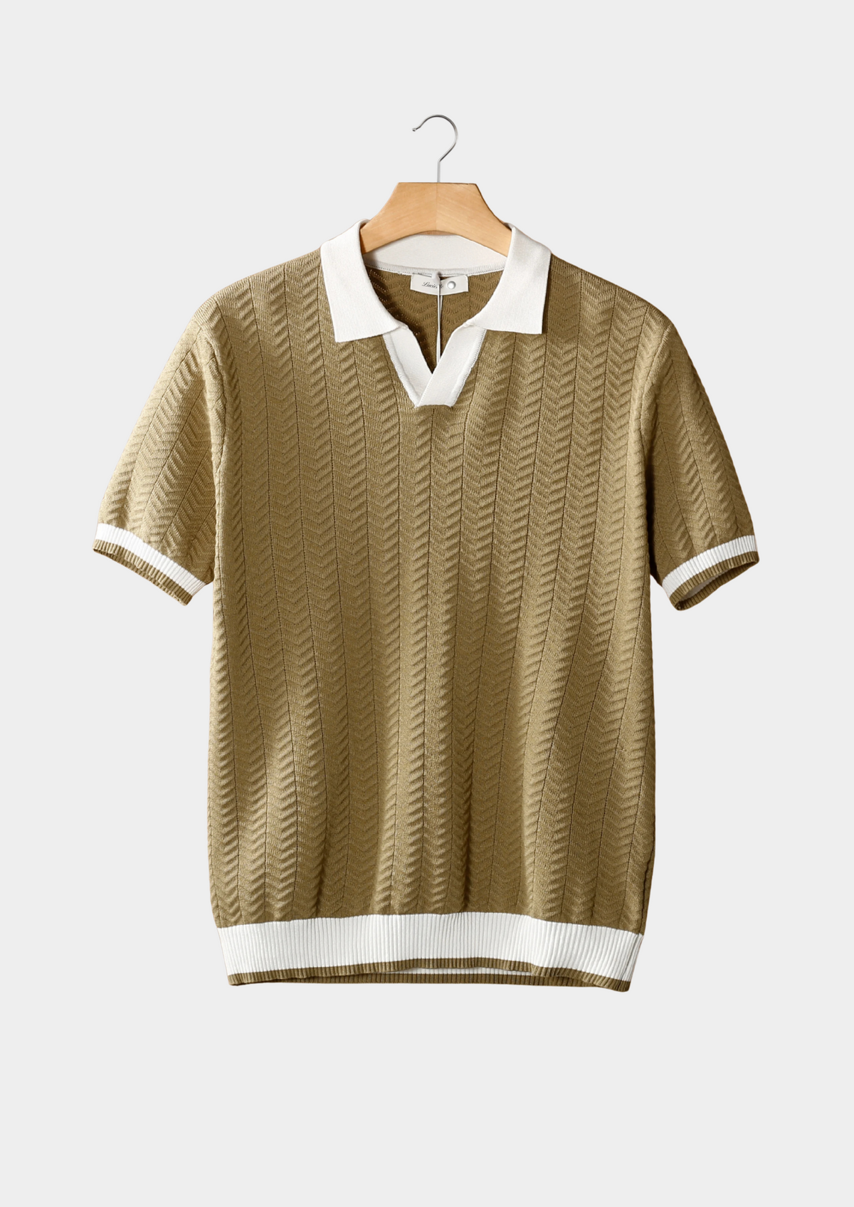 Almond Contrast Textured Polo, view 1