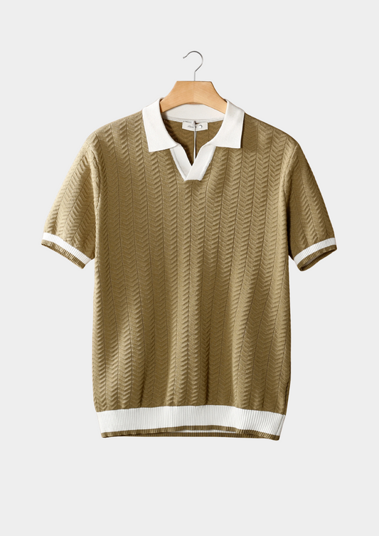 Almond Contrast Textured Polo, view 1
