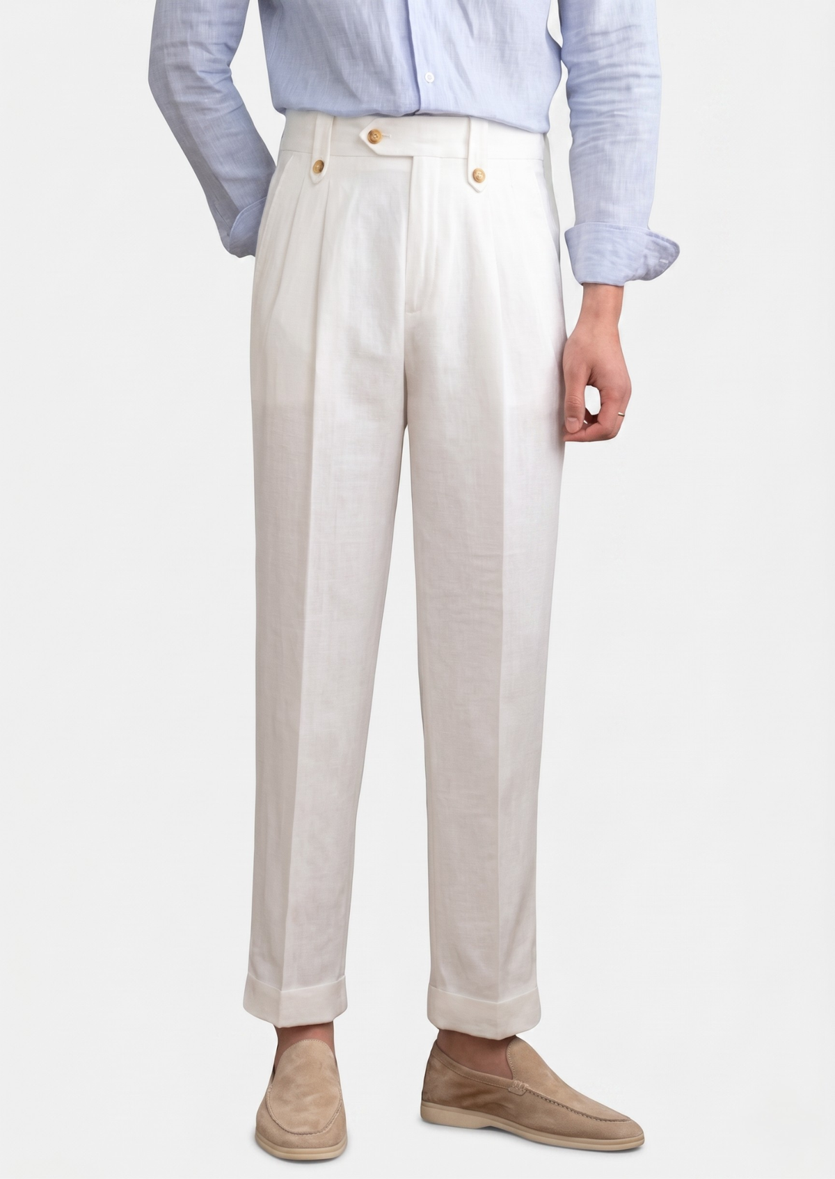 Nora Pleated Coastal Trousers - White, view 1