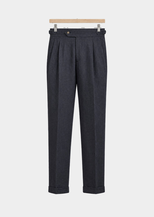 Pantalon Ercolano côtier à pinces - Bleu marine, vue de face