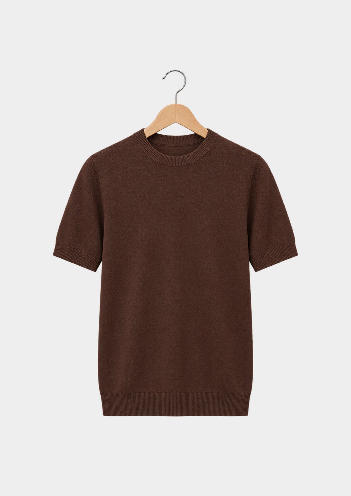T-shirt essentiel col rond en maille café, vue de face