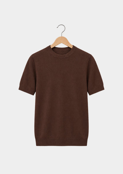 T-shirt essentiel col rond en maille café, vue de face