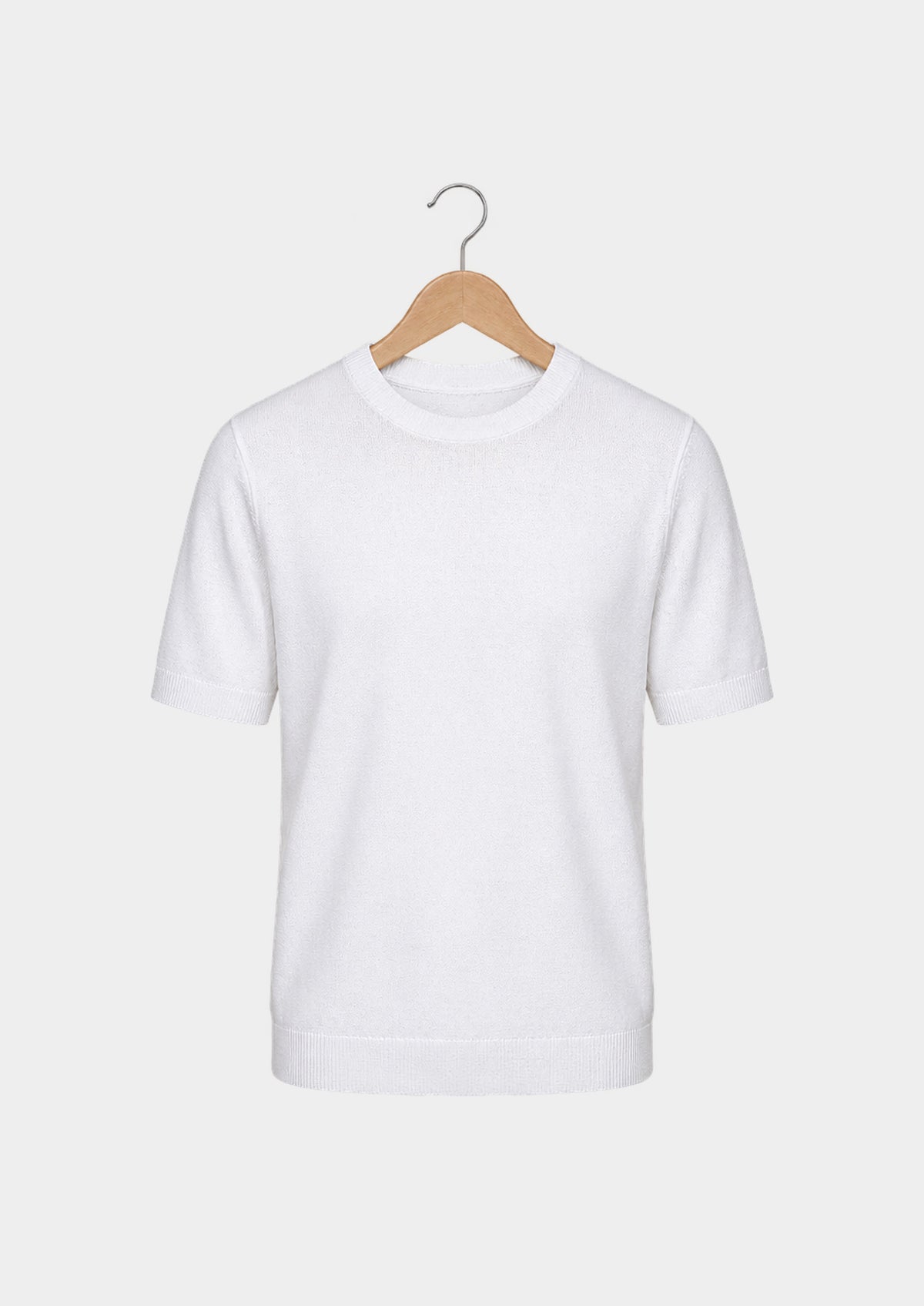 T-shirt essentiel col rond en maille blanc, vue de face