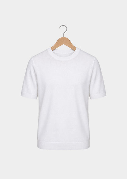 T-shirt essentiel col rond en maille blanc, vue de face
