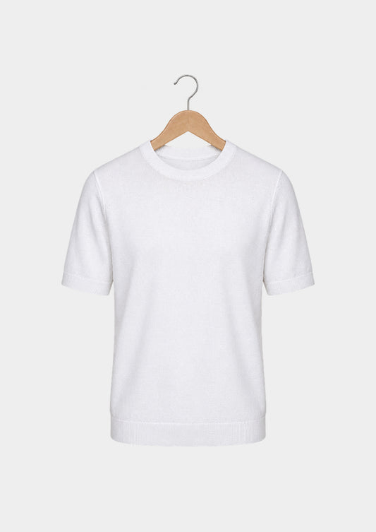 Camiseta esencial de punto con cuello redondo blanca, vista frontal