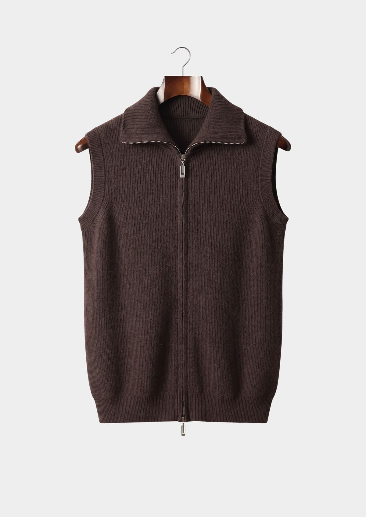 Pure Cashmere Dark Brown Body Warmer Vest, view 1