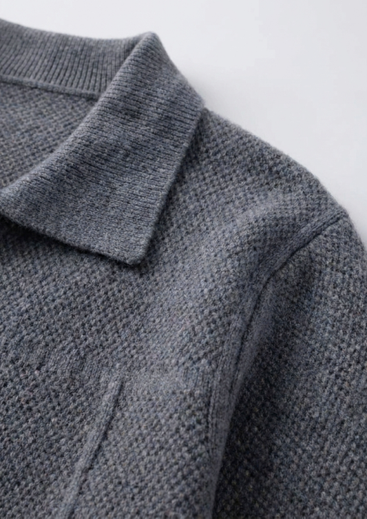 Pure Extra-Fine Merino Wool Gray Button Overshirt, view 2