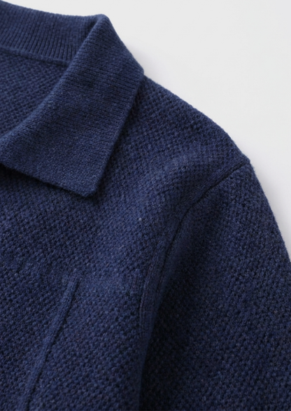 Pure Extra-Fine Merino Wool Navy Blue Button Overshirt, view 5