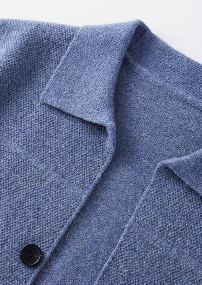 Pure Extra-Fine Merino Wool Sea Blue Button Overshirt, view 2