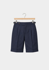 Short Positano plissé en lin bleu marine