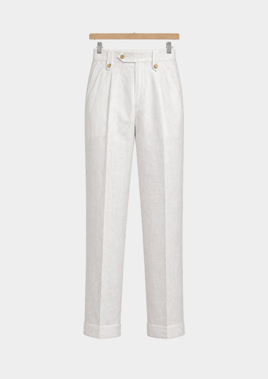 Pantalon Nora côtier à pinces - Blanc, vue de face