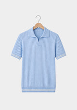 Polo Pierre côtelé sans boutons bleu clair