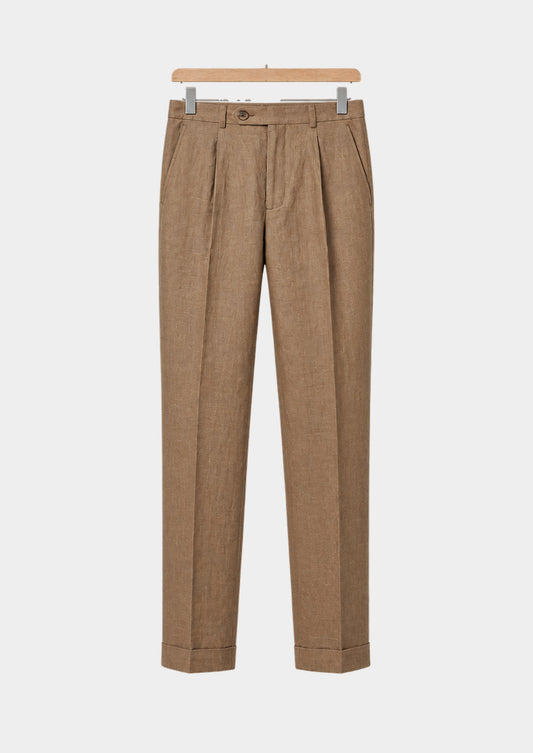 Velia Pleated Coastal Trousers - Caramel, front view