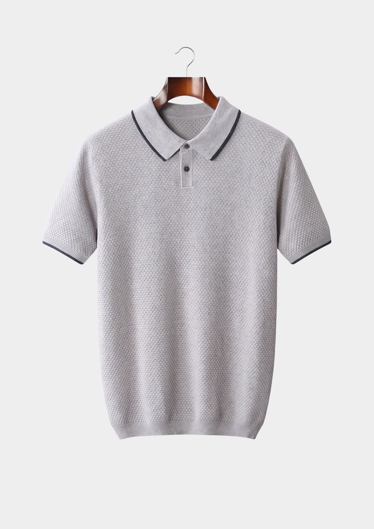 Premium Cashmere Pastel Gray Two-Tone Polo, view 1