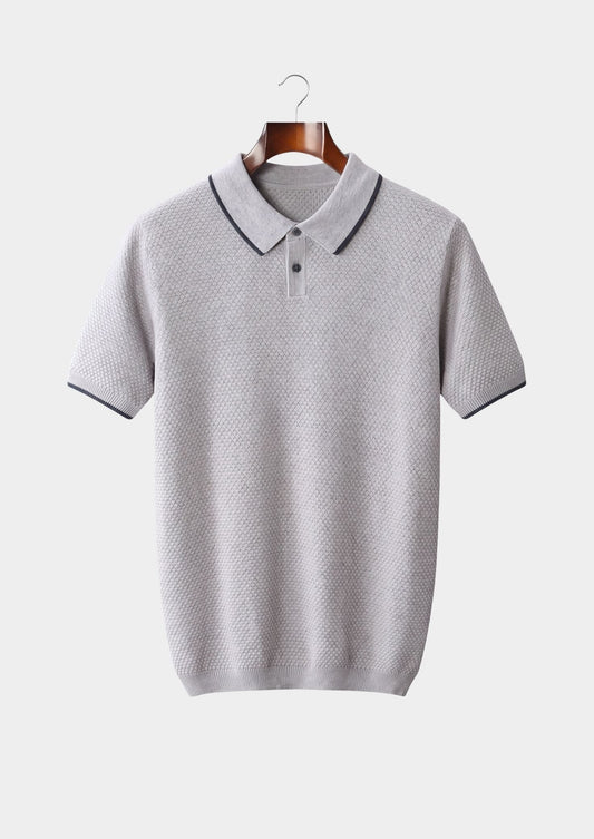 Premium Cashmere Pastel Gray Two-Tone Polo, view 1